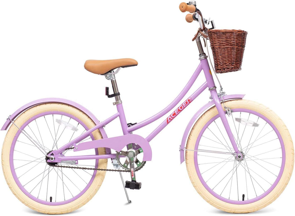 ACEGER Retro Princess Kids Bike with Basket for 3-12 Years Old Girls, Included Coaster Brake & Caliper Brake, 14 16 18 Inch with Training Wheels, 20 Inch with Kickstand, Vintage Bicycle for Gifts.