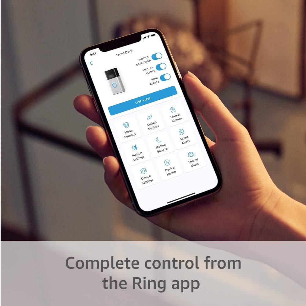 Ring Video Doorbell (Satin Nickel) with Spotlight Cam Plus, Plug-In White