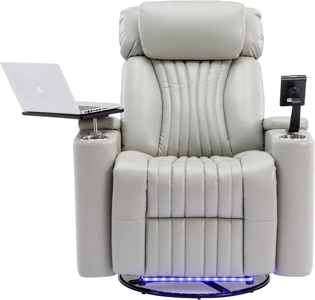 Recliner Chair, 270° Power Swivel Recliner Chair with 360° Swivel Tray Table and Cell Phone Holder, Cup Holder, Home Theater Seating with Hidden Arm Storage, Soft Living Room Chair (Gray/27)
