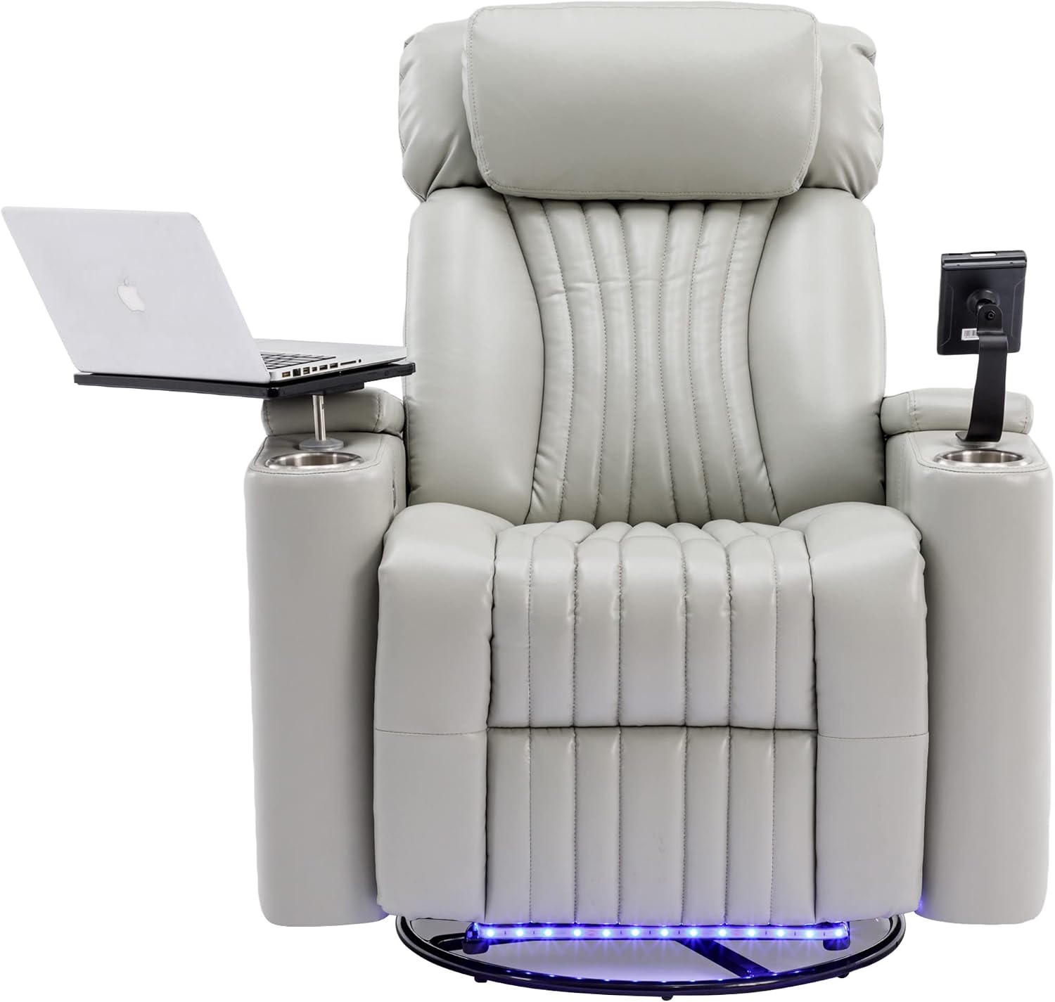 Recliner Chair, 270° Power Swivel Recliner Chair with 360° Swivel Tray Table and Cell Phone Holder, Cup Holder, Home Theater Seating with Hidden Arm Storage, Soft Living Room Chair (Gray/27)