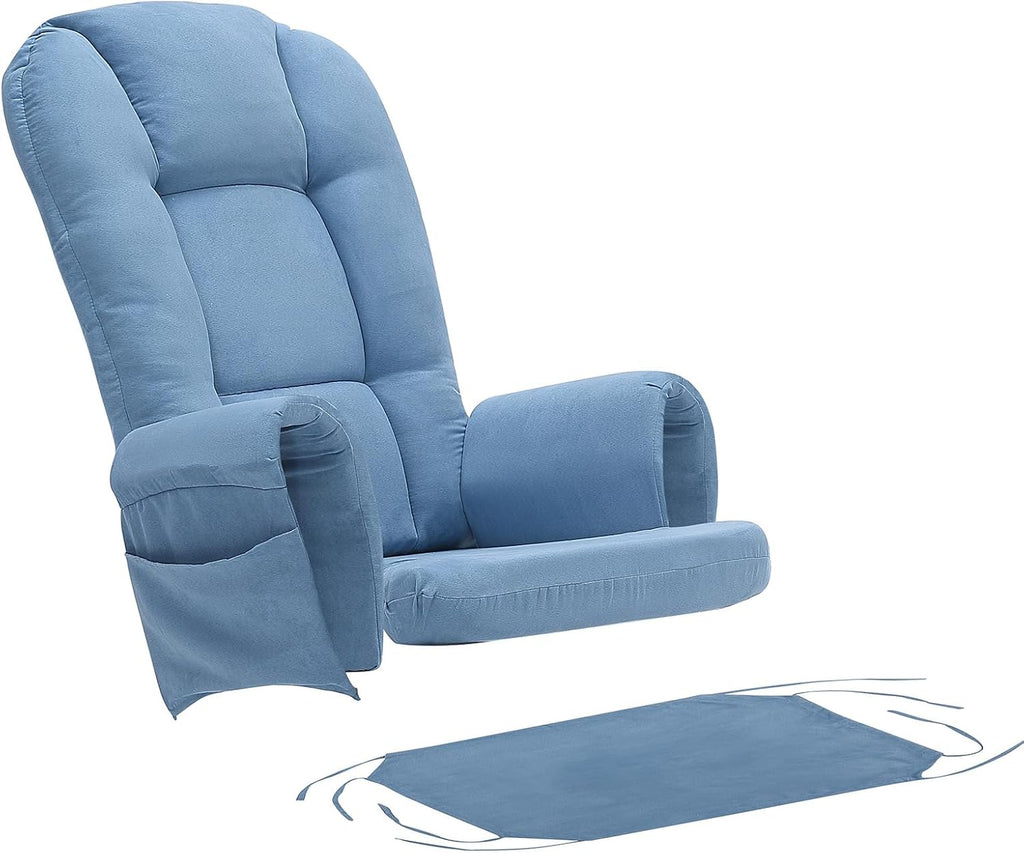 BECHAEO 5PCS Suede Glider Rocker Replacement Cushions with Ottoman Cover Thicken Soft Rocking Chair Cushion Set for Indoor Nursery Glider Rocking Chair, Blue