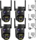 Luovisee 4 Pack Wired Home Camera Outdoor/Indoor with 2K Color Night Vision,AI Human Auto Zoom and Tracking,Pan-Tilt 360° View,Two-Way Audio,Triple-Lens 2.4G/5G WiFi,24/7 Recording,Waterproof