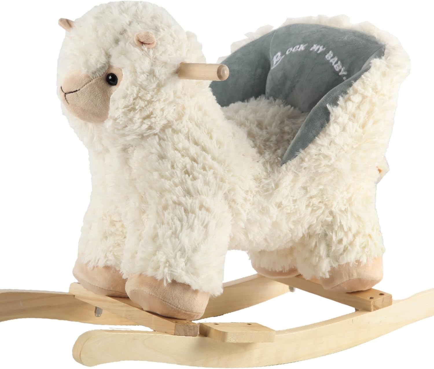 Rock My Baby Baby Rocking Horse Alpaca Llama with Chair, Plush Stuffed Animal Rocker for Toddlers 1-3, Wooden Rocking Toy Llama Animal, Cream Llama,CPC Certified