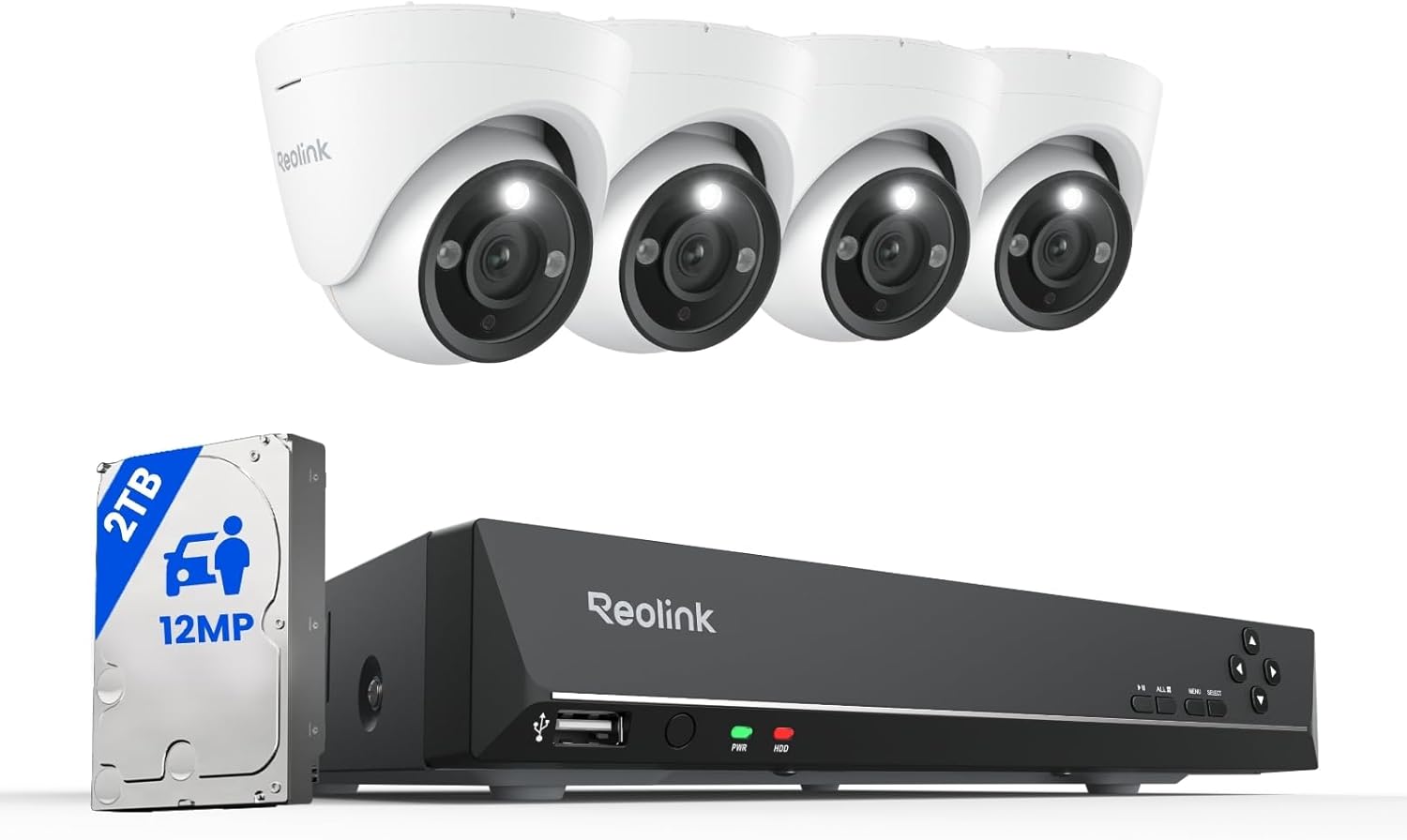REOLINK New Version 12MP PoE Security Camera System, Person/Vehicle/Animal Detection, Color & Infrared Night Vision, Two-Way Talk, 24/7 Recording, Perimeter Protection, RLK8-1200D4-A