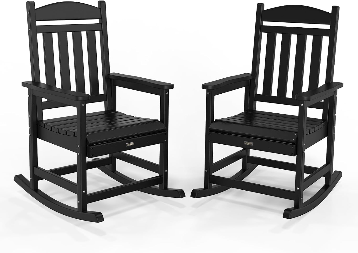 VINGLI Outdoor Rocking Chair Set of 2, Patio Rocking Chair with Higher Backrest, Outdoor Rocker with Comfortable Seat, All Weather Rocking Chair for Garden, Yard, Balcony, Black