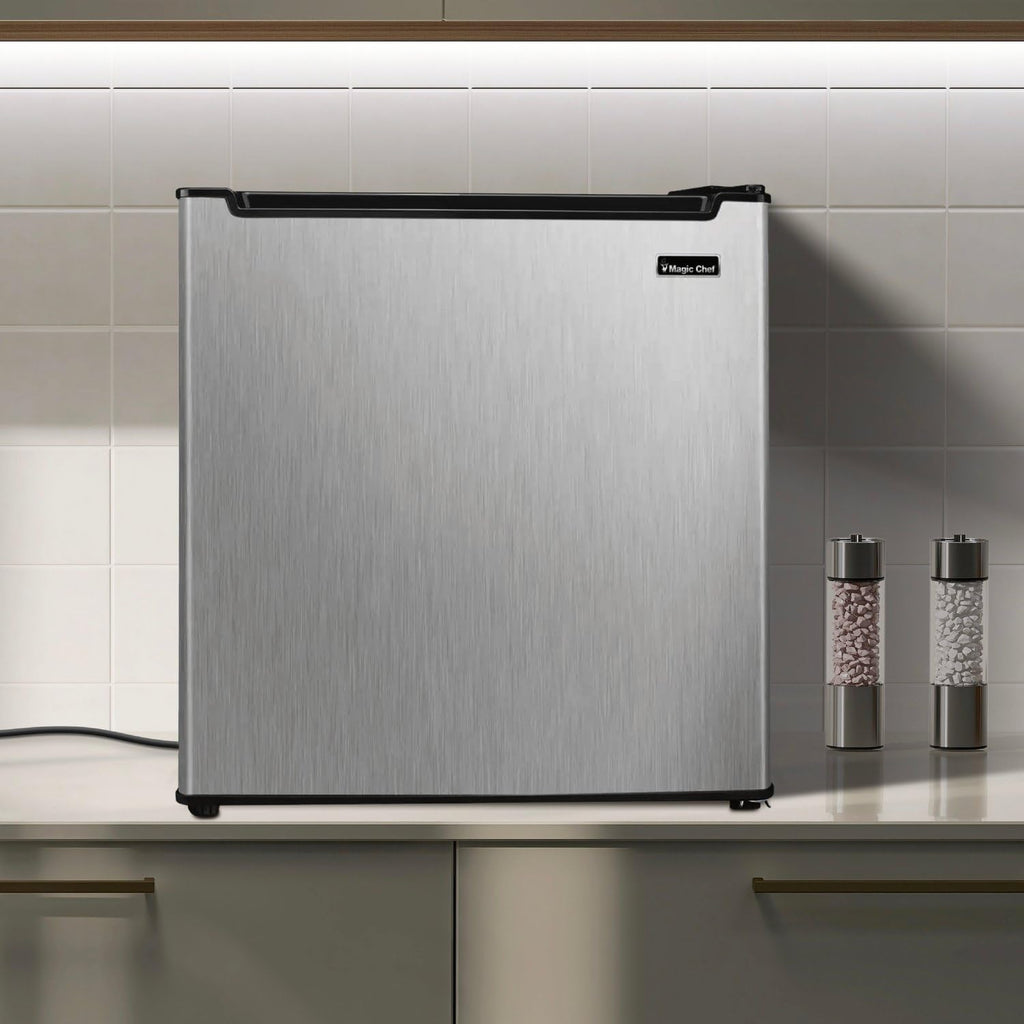 Magic Chef 1.7-cu. ft. Mini Fridge in Stainless Steel, Small Compact All Refrigerator with No Freezer for Bedroom, Apartment, Dorm Room, Office