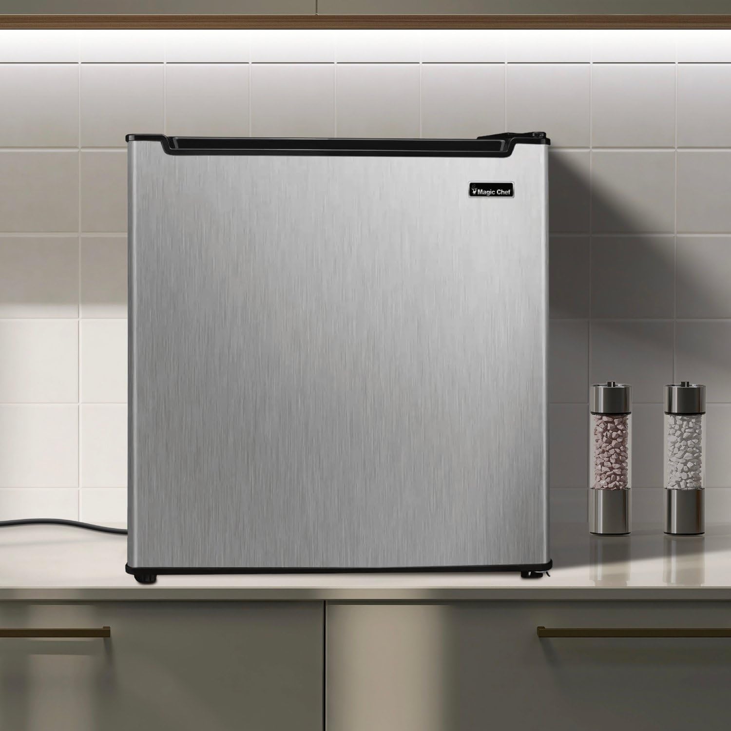 Magic Chef 1.7-cu. ft. Mini Fridge in Stainless Steel, Small Compact All Refrigerator with No Freezer for Bedroom, Apartment, Dorm Room, Office