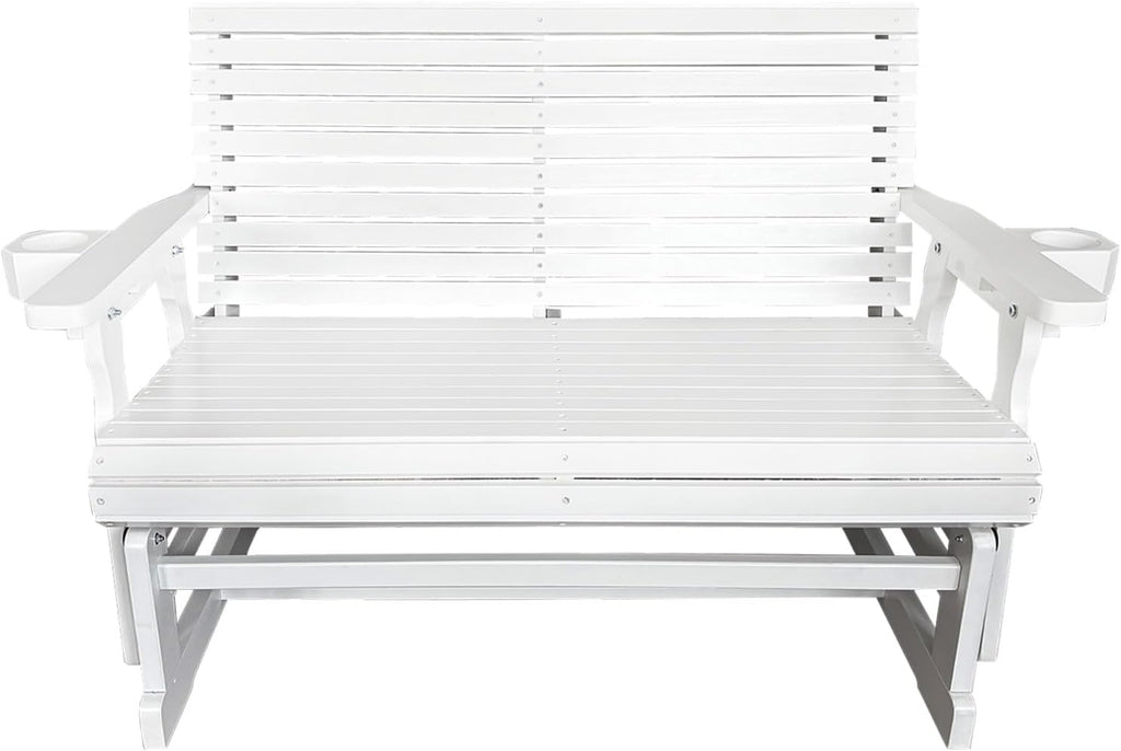 Fortune Candy Patio Glider with Cup Holders, High Roll Back and Deep Contoured Seat,Heavy Duty 800 Lb (White, 2-Seater)