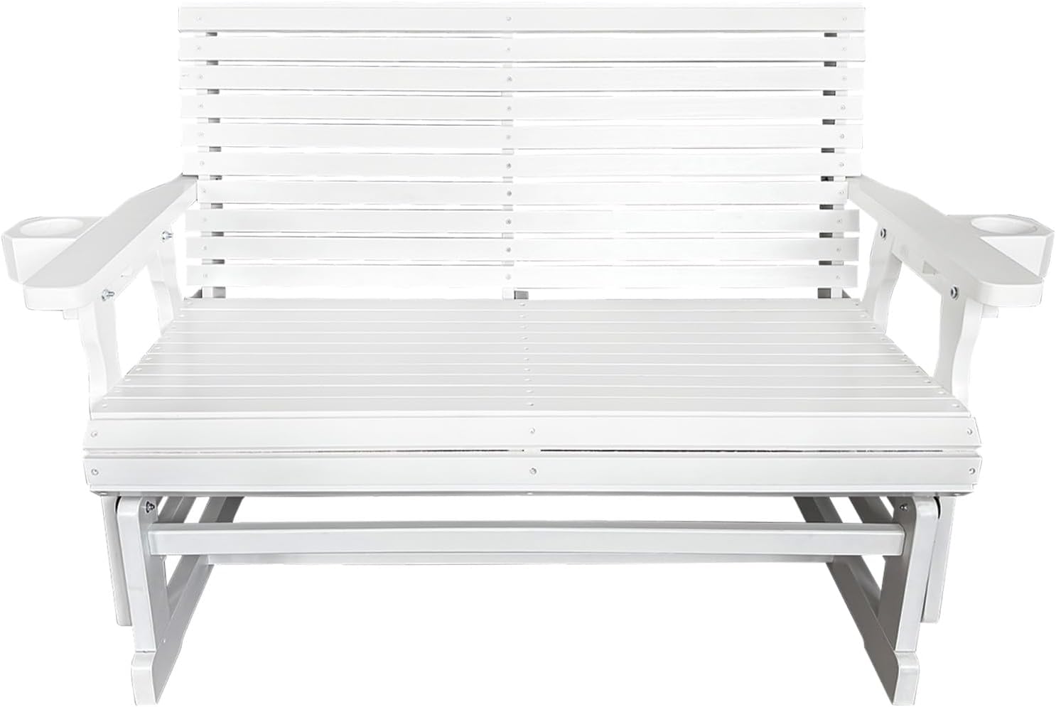 Fortune Candy Patio Glider with Cup Holders, High Roll Back and Deep Contoured Seat,Heavy Duty 800 Lb (White, 2-Seater)