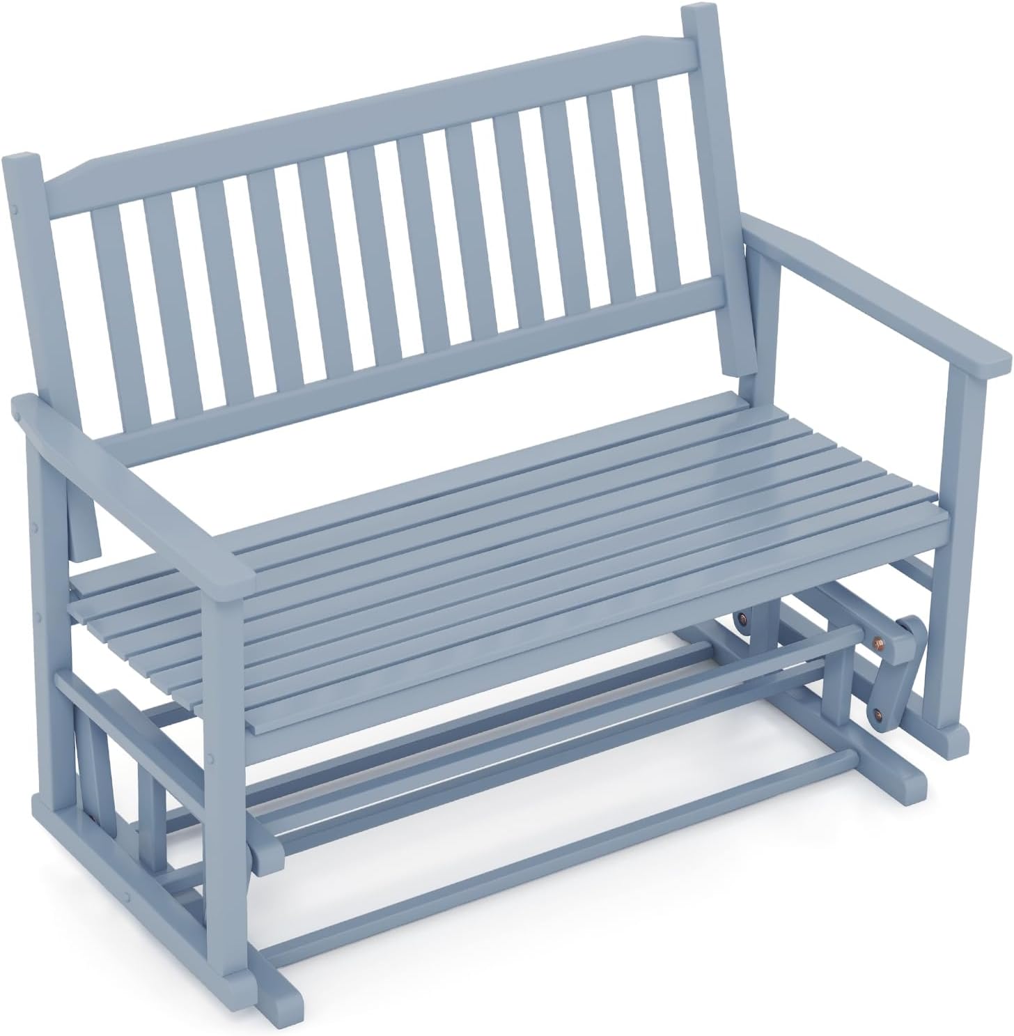 Tangkula 2 Person Outdoor Glider Bench, Poplar Wood Patio Swing Glider Loveseat with Armrests, Slatted Seat & Backrest, Porch Rocking Glider Bench for Backyard, Garden, Deck (Grey)