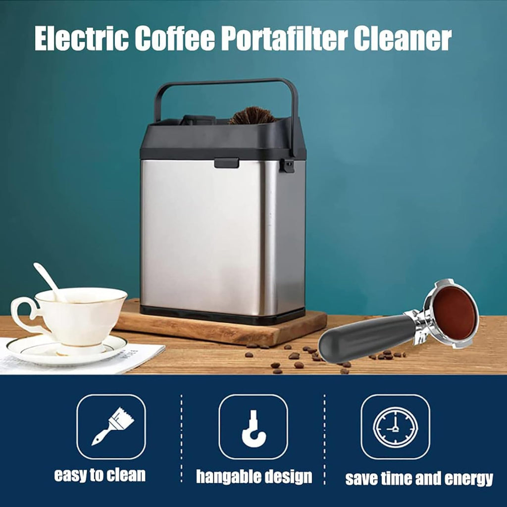 Electric Portafilter Cleaning Machine,Coffee portafilter Cleaner,Commercial Automatic Coffee Grounds Cleaner,with 2 Scrapers and 1 Brush Head (Silver)