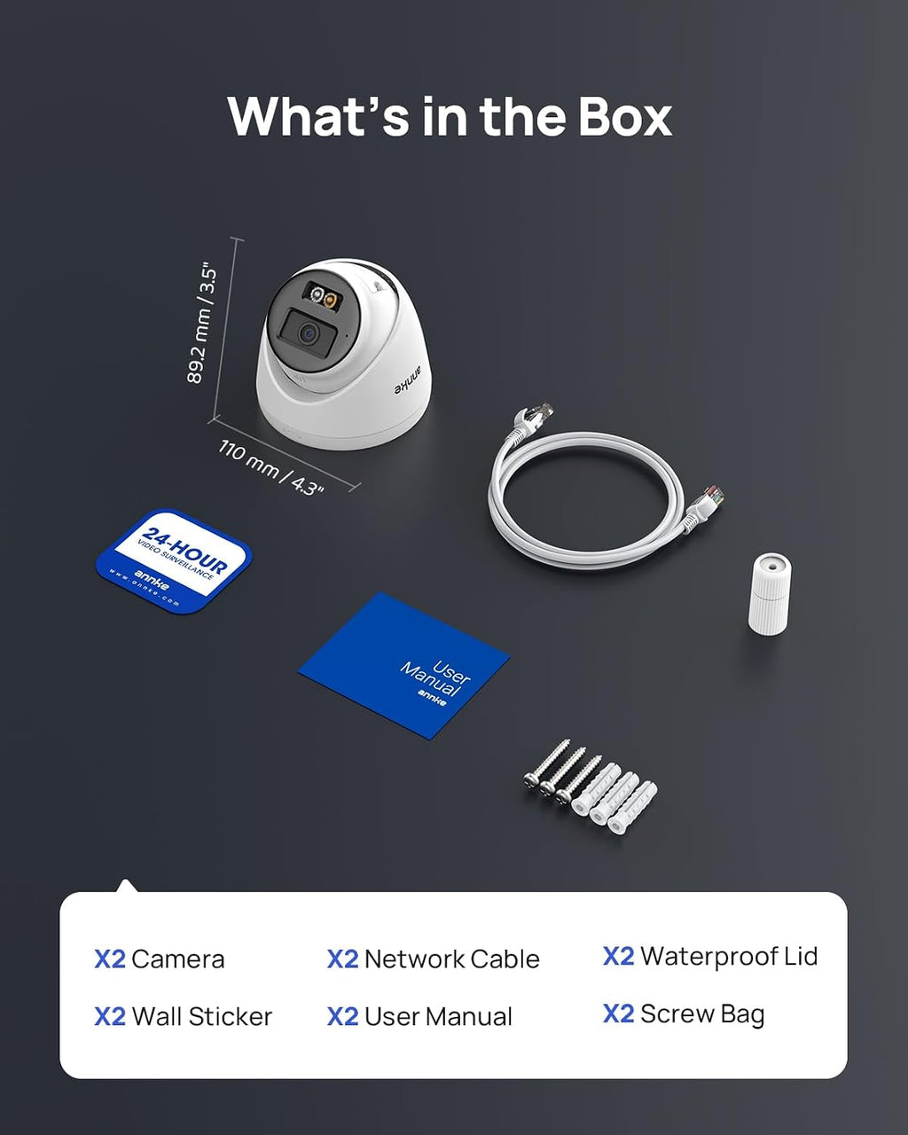 ANNKE C500 2Pcs 5MP IP Security Camera, Red and Blue Light Alarm, Color Night Vision, 2-Way Audio, Outdoor PoE Camera with H.265+, 120dB WDR, 3D DNR, Support Up to 512GB Micro SD, IP67, Remote Access