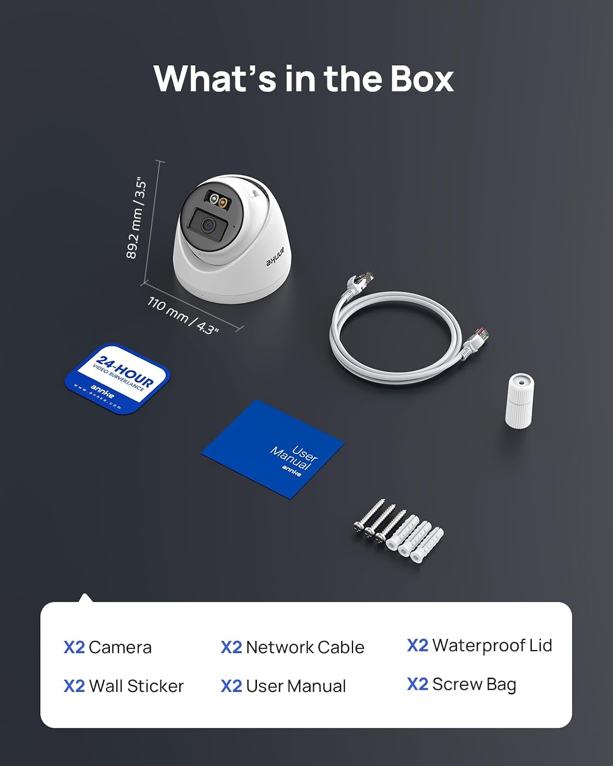 ANNKE C500 2Pcs 5MP IP Security Camera, Red and Blue Light Alarm, Color Night Vision, 2-Way Audio, Outdoor PoE Camera with H.265+, 120dB WDR, 3D DNR, Support Up to 512GB Micro SD, IP67, Remote Access