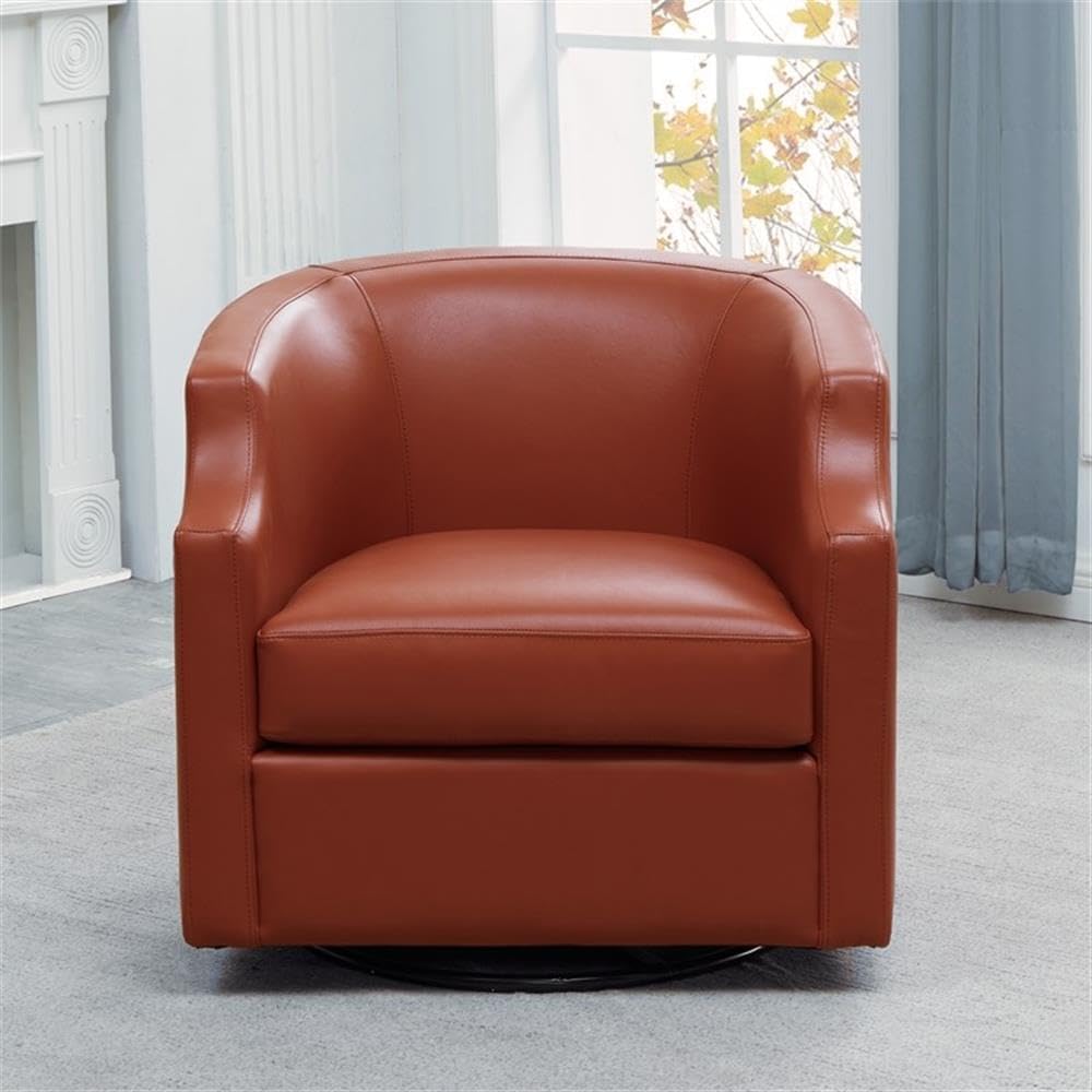 Erenson Caramel Top Grain Leather Swivel Glider Barrel Chair