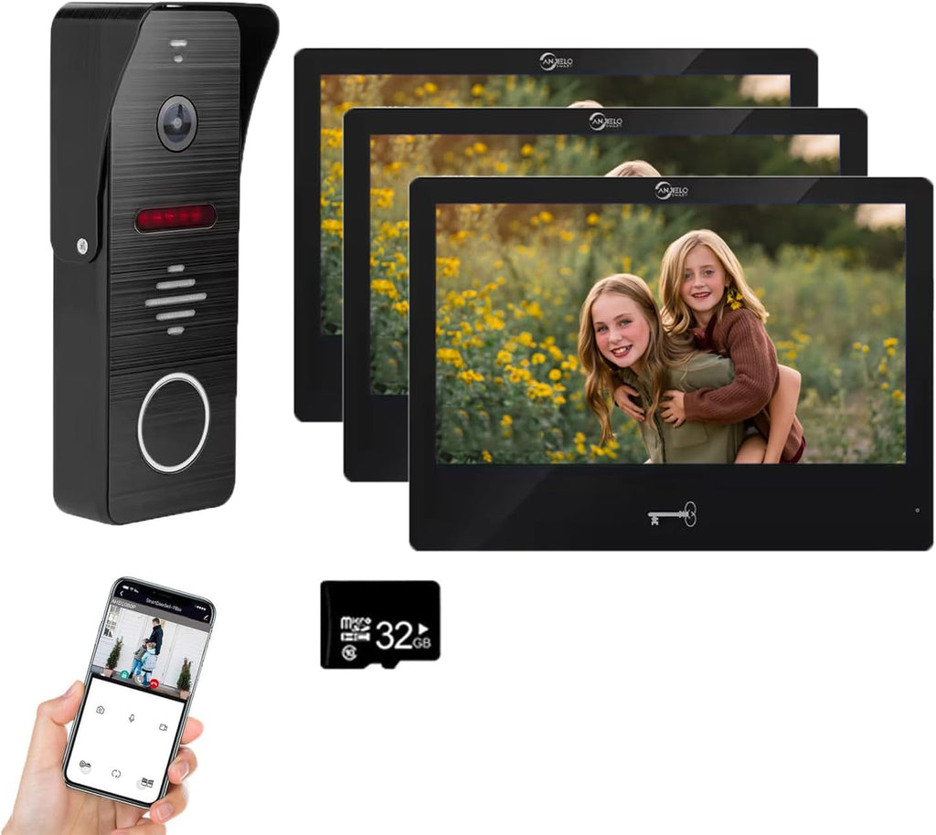 Ring doorbell Wired,1080P Doorbell Camera(B),Indoor Outdoor Camera,10 Inch Monitor (B) Ring Video Doorbell with Night Vision,Dual-Way Intercom for Villa House Office Apartment (1 Bell +3 Screen)