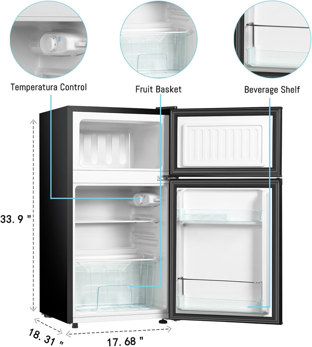 HAILANG Mini Fridge With Freezer,3.2 Cu.Ft Compact Refrigerator,Mini Refrigerator With 2 Doors For Bedroom,Office,Kitchen,Apartment,Dorm(sliver)