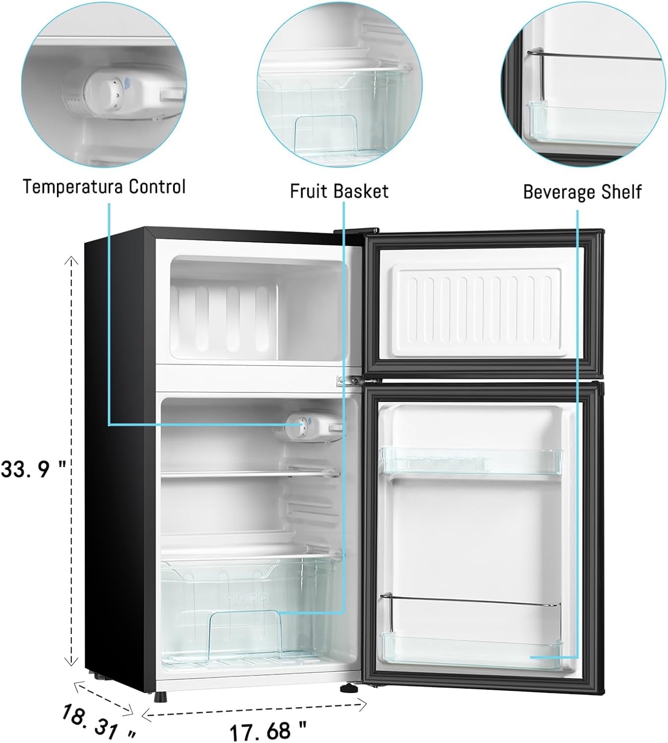 HAILANG Mini Fridge With Freezer,3.2 Cu.Ft Compact Refrigerator,Mini Refrigerator With 2 Doors For Bedroom,Office,Kitchen,Apartment,Dorm(sliver)