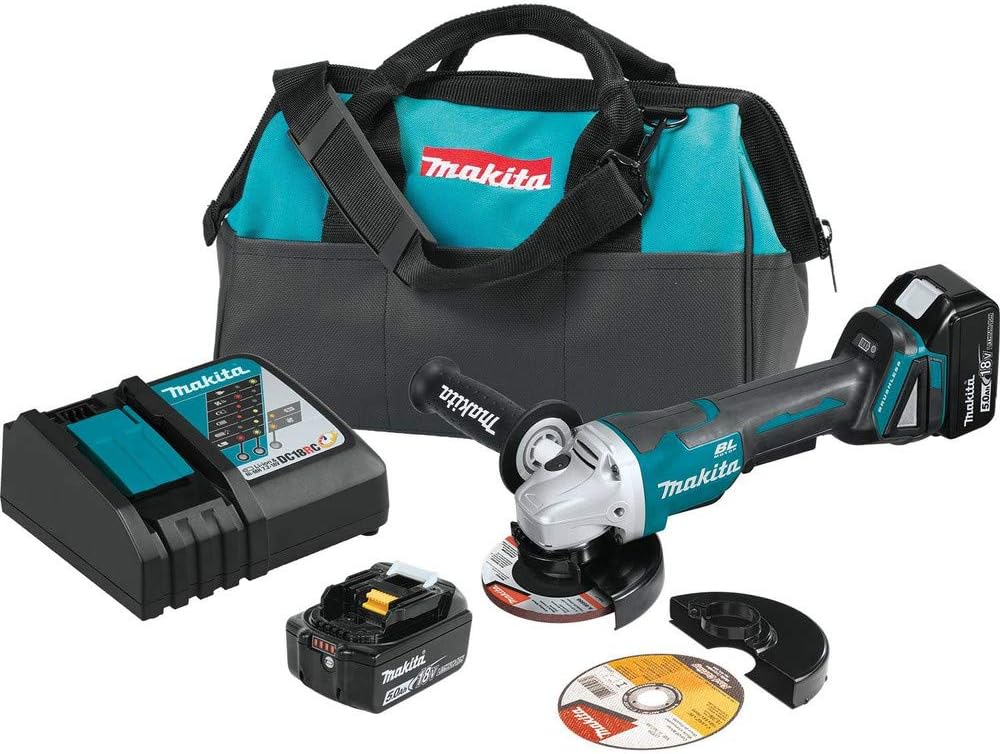 Makita XAG11T 18V LXT® Lithium-Ion Brushless Cordless 4-1/2' / 5' Paddle Switch Cut-Off/Angle Grinder Kit, with Electric Brake (5.0Ah)