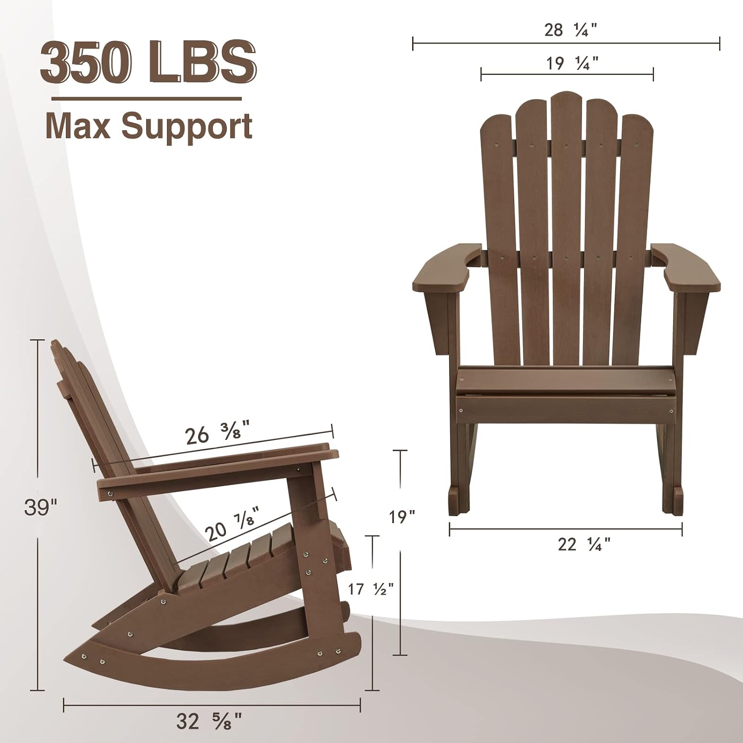 Psilvam Adirondack Patio Rocking Chair, Poly Lumber Porch Rocker with High Back, 350Lbs Support Adirondack Rocking Chairs for Both Outdoor and Indoor, Poly Rocker Chair Looks Like Real Wood