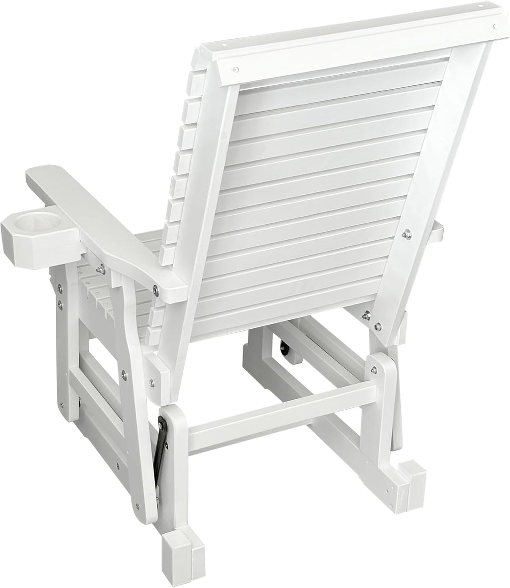 Fortune Candy Wooden Patio Glider for One Person, with High Backrest and Deep Contoured Seat, Solid Fir Wood, Heavy Duty 600 LBS (White, 1-Seater)