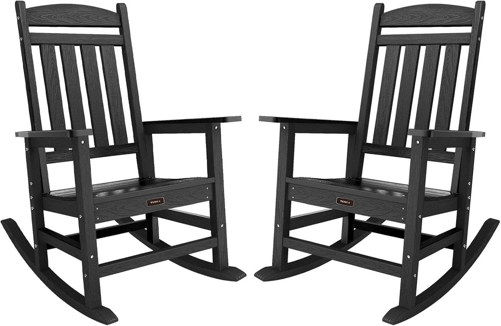 TenKa HDPE Patio Oversized Rocking Chair Set of 2, Outdoor Rocking Chair for Adults, All Weather Resistant Porch Rocker for Lawn Garden