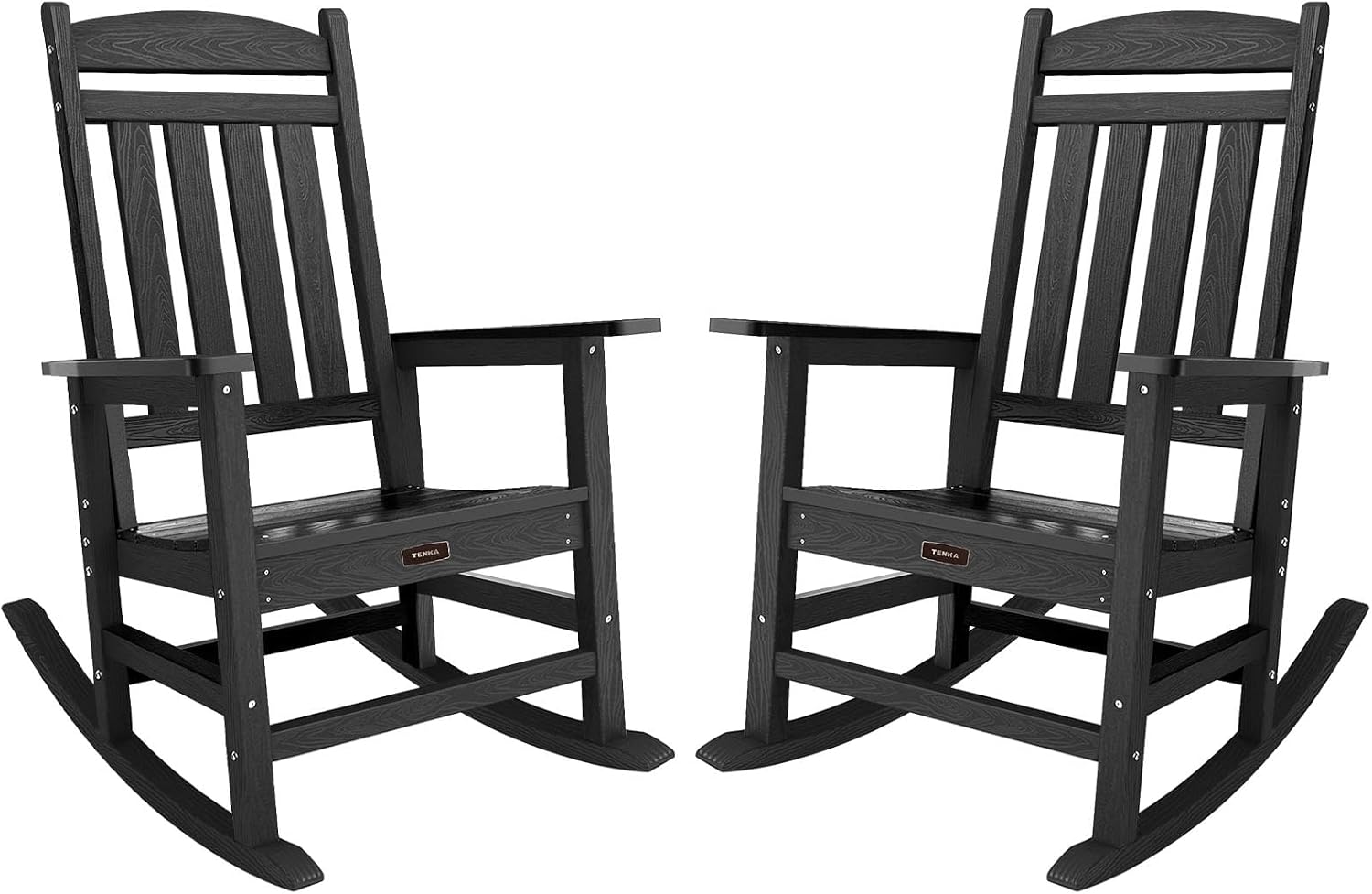 TenKa HDPE Patio Oversized Rocking Chair Set of 2, Outdoor Rocking Chair for Adults, All Weather Resistant Porch Rocker for Lawn Garden