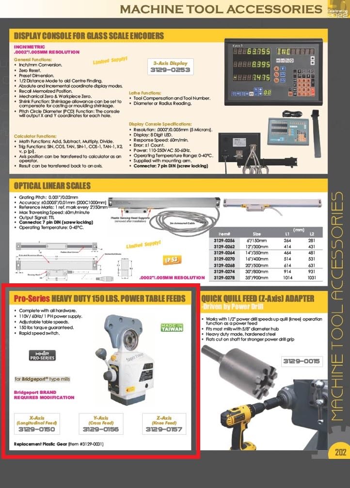 HHIP 3129-0156 Y-Axis 150 Power Table Feed, 110V~1 Phase