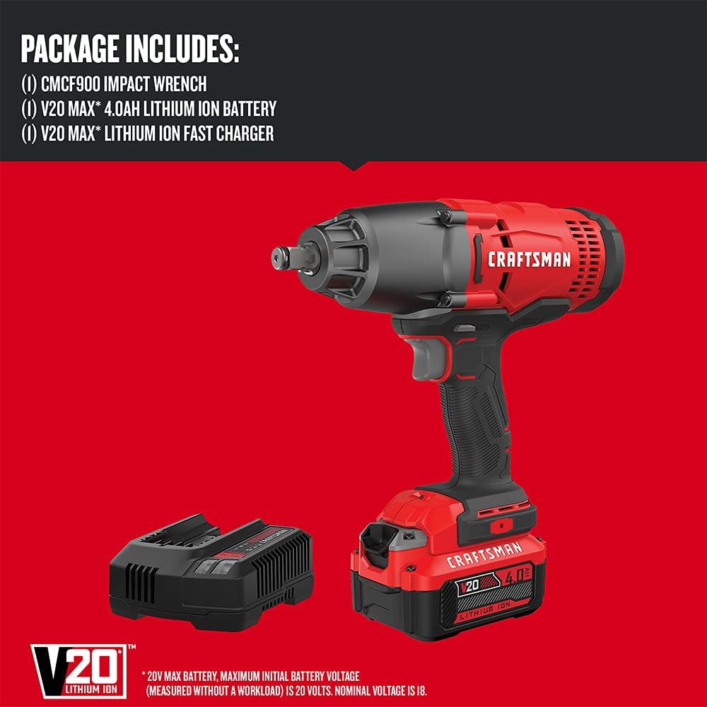 CRAFTSMAN V20 RP 1/2 inch Cordless Impact Wrench Kit, Brushless, 4Ah Battery and Charger Included (CMCF900M1)