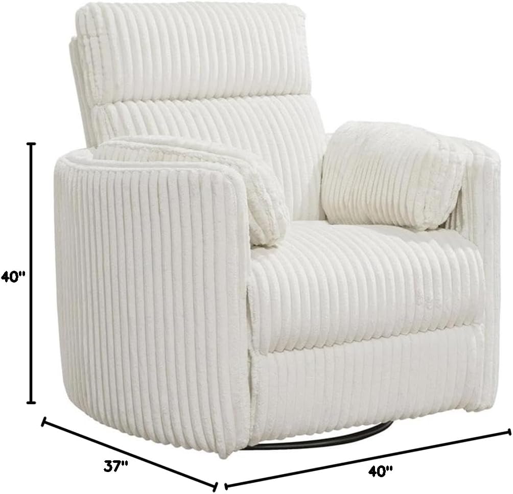 Pemberly Row Contemporary Fabric Swivel Glider Recliner in Ivory with USB Charging Ports and 2 Comfort Pillows for Living Room