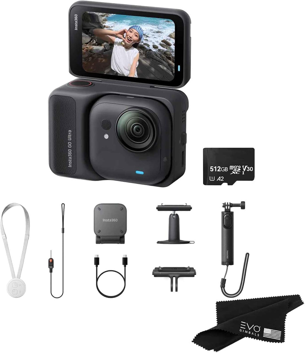 Insta360 GO Ultra Creator Bundle Midnight Black 512GB- Tiny Mighty Hands-Free 4K Cam, Lightweight, Low Light Excellence, Mount Anywhere, FlowState Stabilization, 200 Min Battery Life