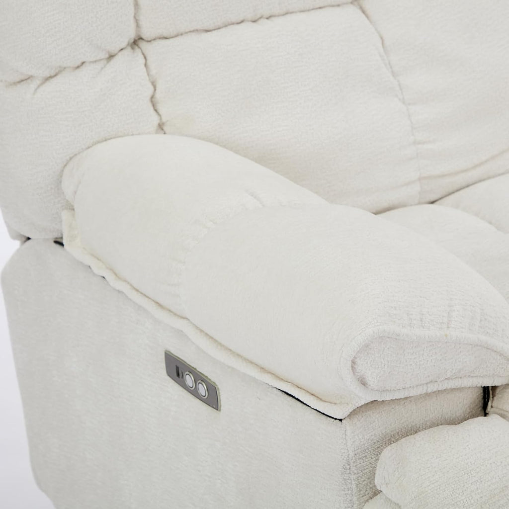 GINGO Power Oversized Recliner Chair, Extra Wide Swivel Rocking Recliner Chair, Breathable Soft Fabric Modern Single Sofa for Living Room, 90°-140° Electric Adjustable Angle, USB & Type-C Port, White