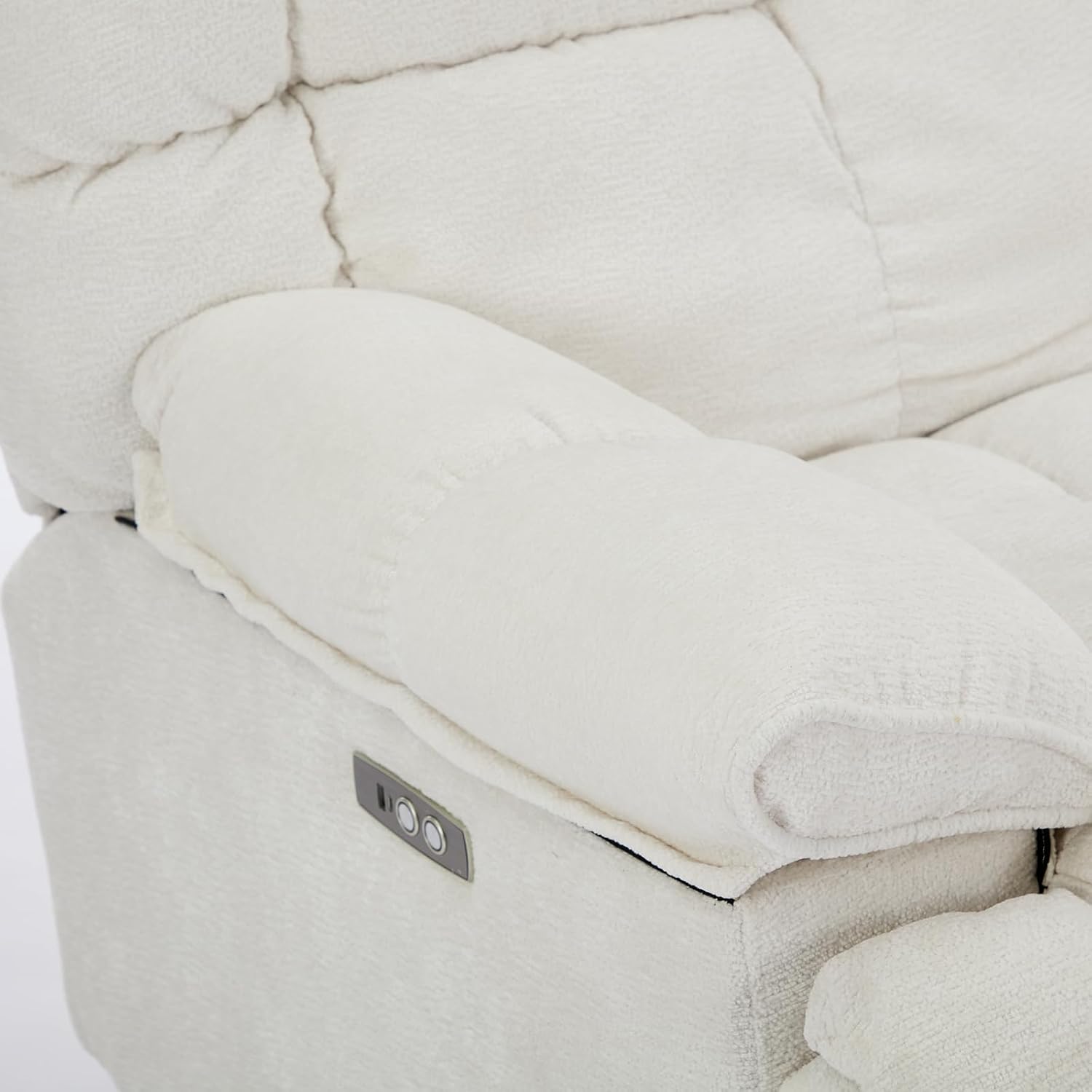 GINGO Power Oversized Recliner Chair, Extra Wide Swivel Rocking Recliner Chair, Breathable Soft Fabric Modern Single Sofa for Living Room, 90°-140° Electric Adjustable Angle, USB & Type-C Port, White