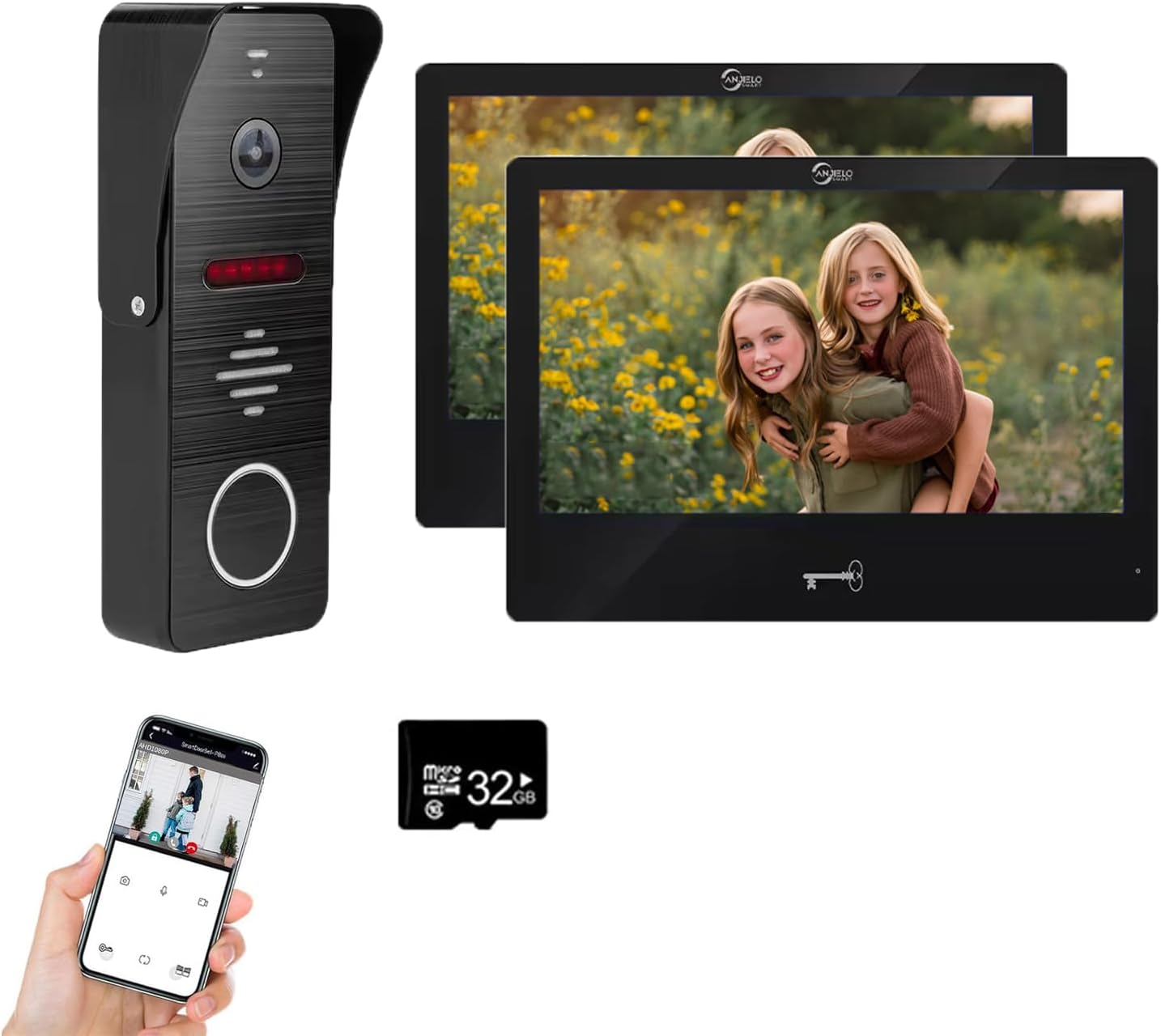 Ring doorbell Wired,1080P Doorbell Camera(B),Indoor Outdoor Camera,10 Inch Monitor (B) Ring Video Doorbell with Night Vision,Dual-Way Intercom for Villa House Office Apartment (1 Bell +2 Screen)