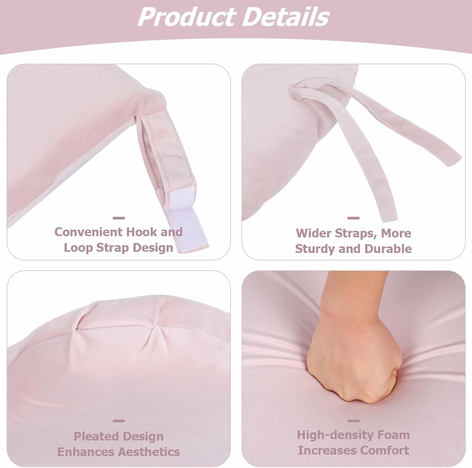 5PCS Glider Rocker Replacement Cushions Thick Soft Velvet Glider Cushions Replacement Set with Ottoman Cushion and Storage Pockets, Light Pink