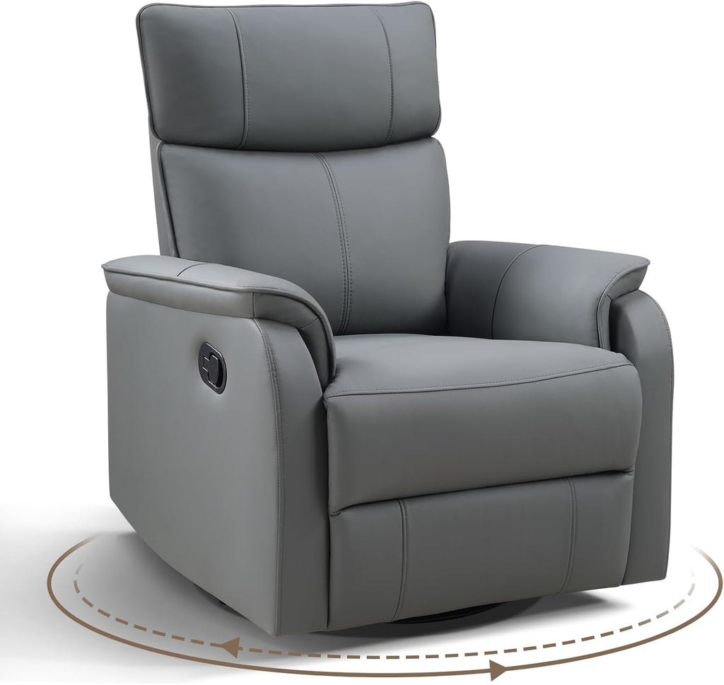 HAOMARKETS Swivel Rocker Recliner Chair, Manual Faux Leather Glider Rocking Recliners for Adults, 360° Swivel Nursery Reclining Sofa with Padded Backrest for Living Room, Grey