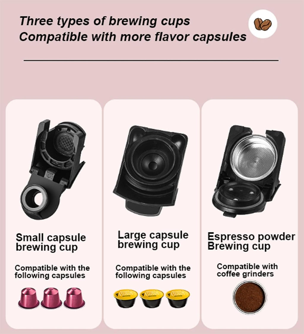 Capsule Coffee Machine, 5-in-1 Espresso Machine for Kcup*/NES*/DG*/Espresso Powder,19Bar Espresso Maker,1450W Fast Heat Coffee Machine