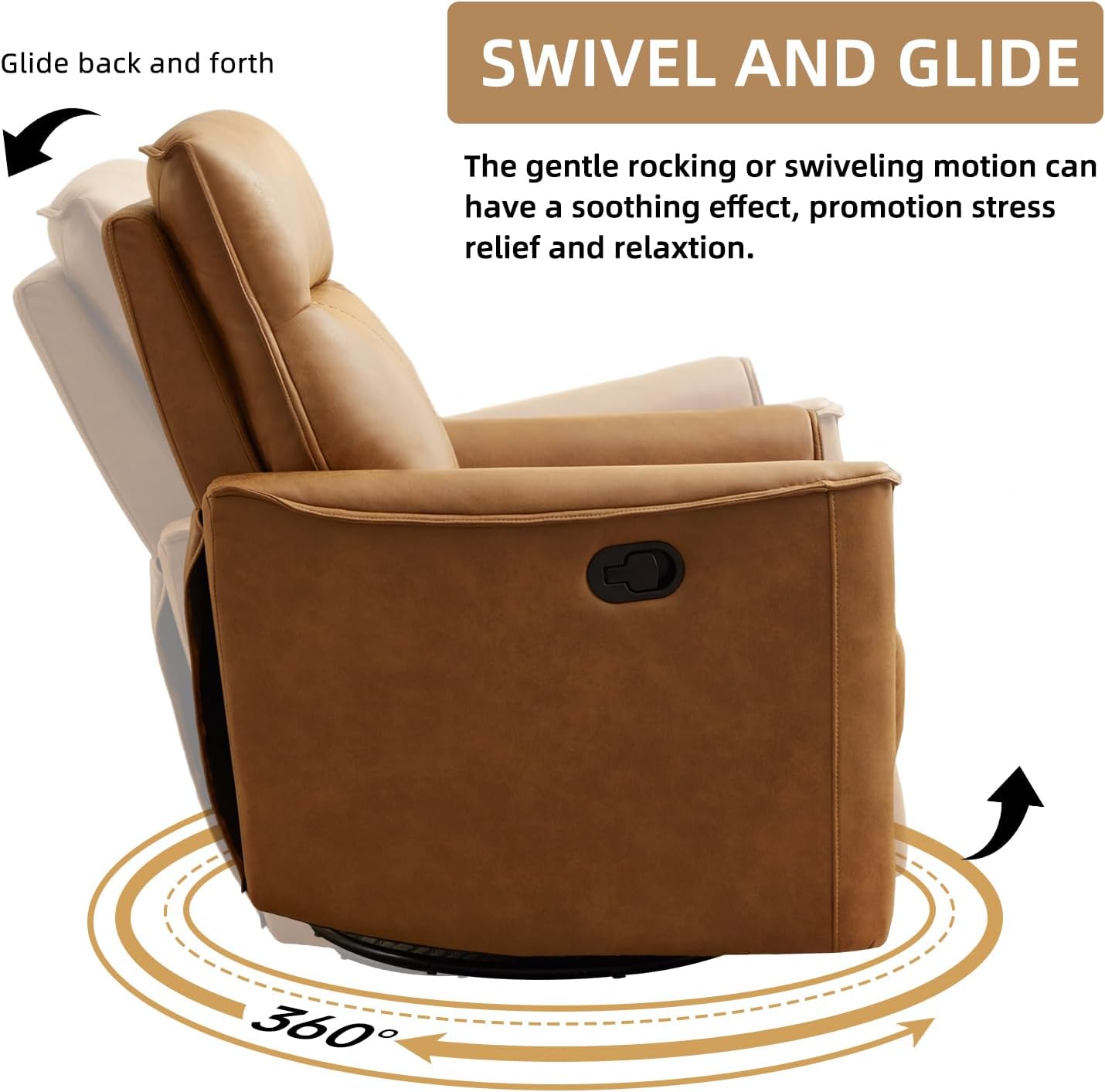 CANMOV Swivel Rocker Recliner Set of 2, Glider Rocking Chair, Nursing Chairs Swivel Glider Recliners with Soft Backrest, Leathaire Manual Reclining Sofa for Living Room Bedroom Apartment, Brown