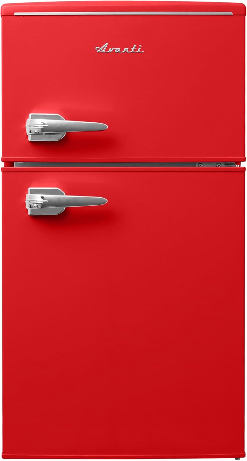 Avanti Mini Fridge with Freezer Retro Design Compact Refrigerator for Home Office or Dorm, Features Dual Doors Removable Shelves Manual Defrost and Mechanical Adjustable Temp Control, 3.1-Cu.Ft, Red
