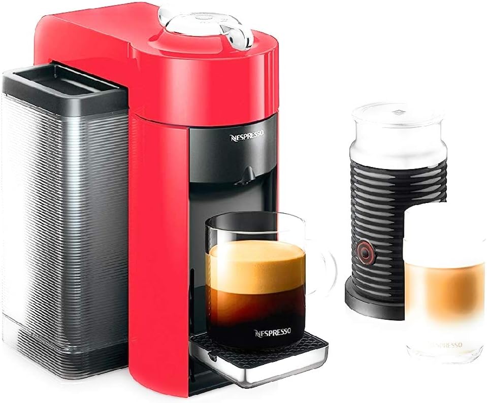 Nespresso Vertuo Coffee and Espresso Machine by De'Longhi with Milk Frother,1100 ml, Shiny Red
