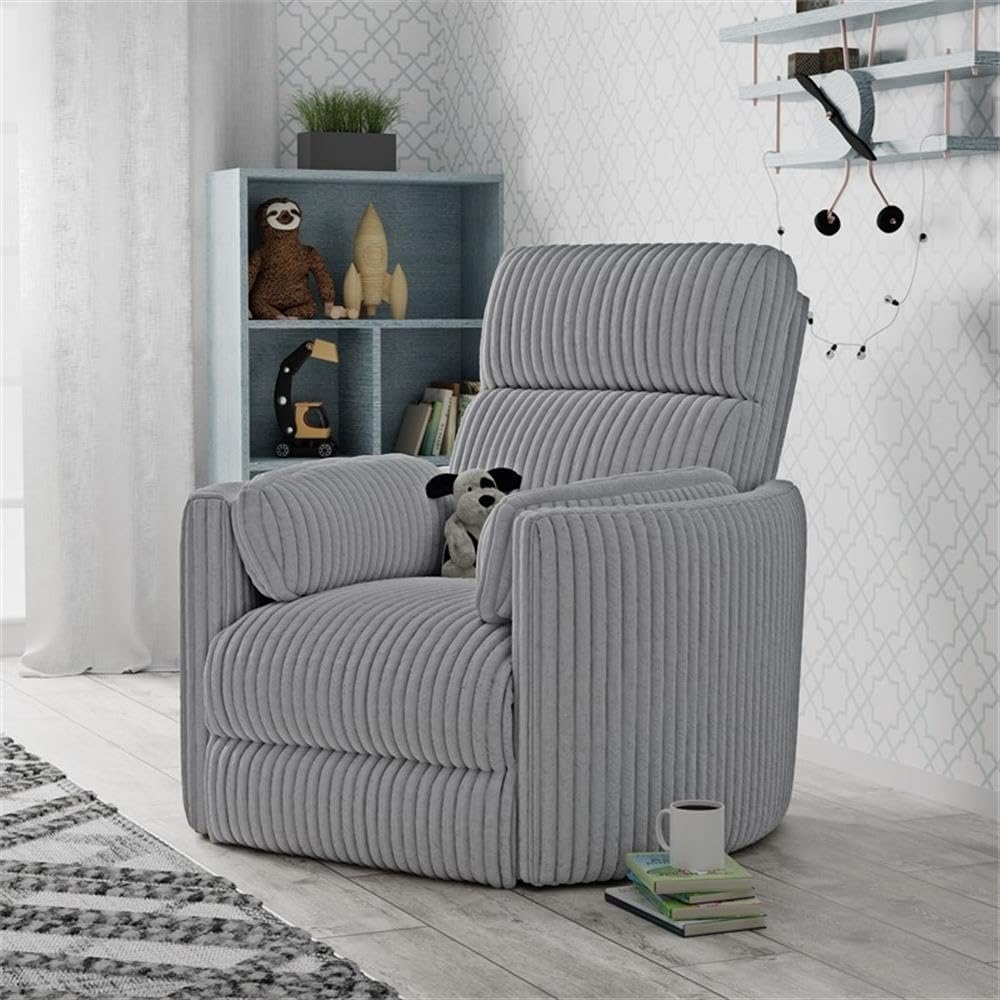 Pemberly Row Contemporary Fabric Swivel Glider Recliner in Gray with USB Charging Ports and 2 Comfort Pillows for Living Room