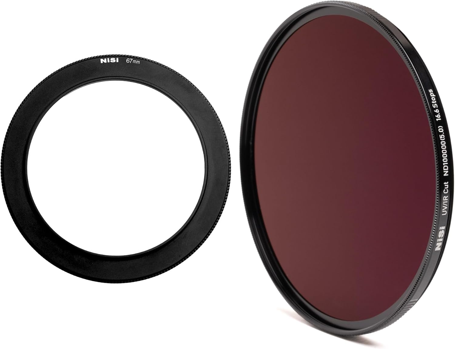 NiSi 67/82 ND5.0 Bundle - 82mm UV/IR Cut ND100000 (16.6 Stops), Low-Profile Aluminum 67-82mm Step-up Adapter Ring - Celestial Event Photography Neutral Density Filter