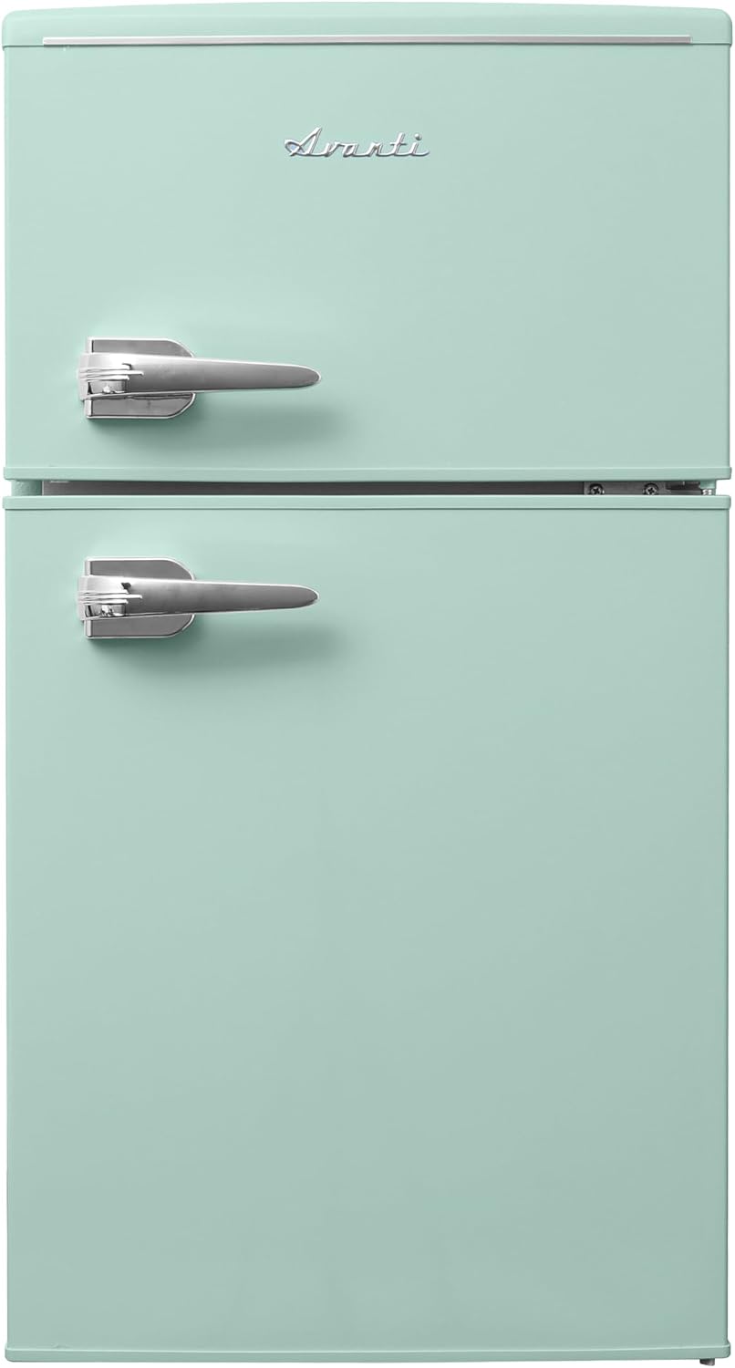 Avanti Mini Fridge with Freezer Retro Design Compact Refrigerator for Home Office or Dorm, Features Dual Doors Removable Shelves Manual Defrost and Mechanical Adjustable Temp Control, 3.1-Cu.Ft, Green