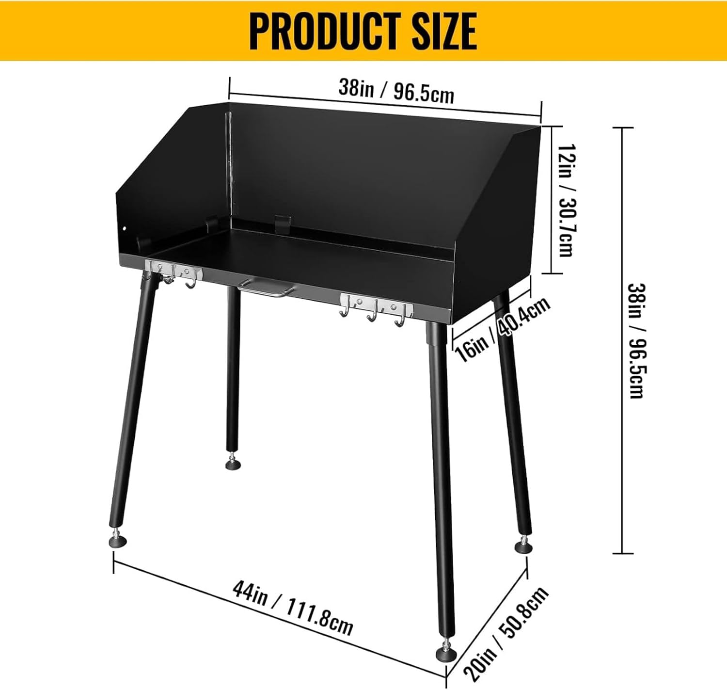 Carbon Steel Dutch Oven Camp Cooking Table with Three-Sided Windscreen and Four Legs for Grill Travel, Outdoor Picnic, Beach, BBQ, Backyards,38x16