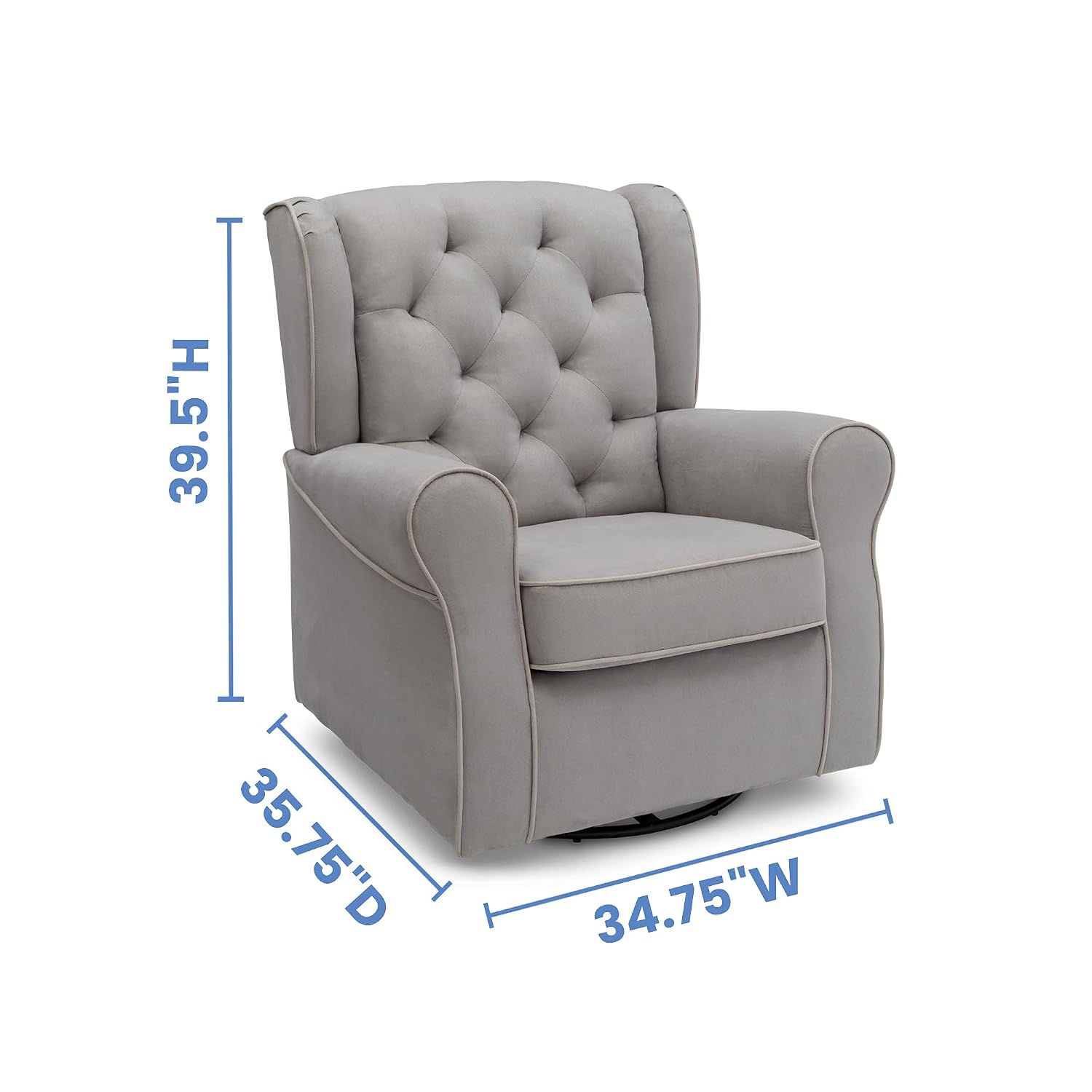 Delta Children Emerson Upholstered Glider Swivel Rocker Chair, Dove Grey with Soft Grey Welt