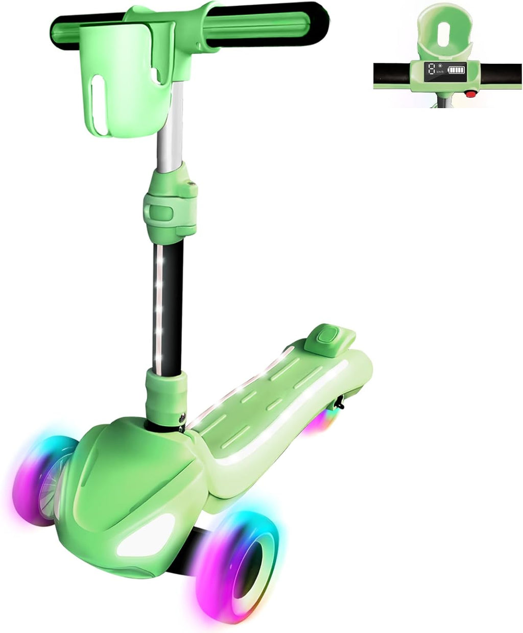 3 Wheel Electric Scooter for Kids Ages 3-10, w/Storage Basket, LCD Screen, Full Body Lights Up, Wide Deck, 5Mph Safe Speed, 90min Riding, Balance Foldable Kick Scooter for Boys & Girls