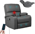LEVELEVE Rocking Recliner Chair, Massage Rocker Recliner Chair with Vibration Massage and Heat, USB and Type-C Ports,360° Swivel Faux Leather Chairs, Living Room, Bedroom, Nursery, RV, Dark Grey