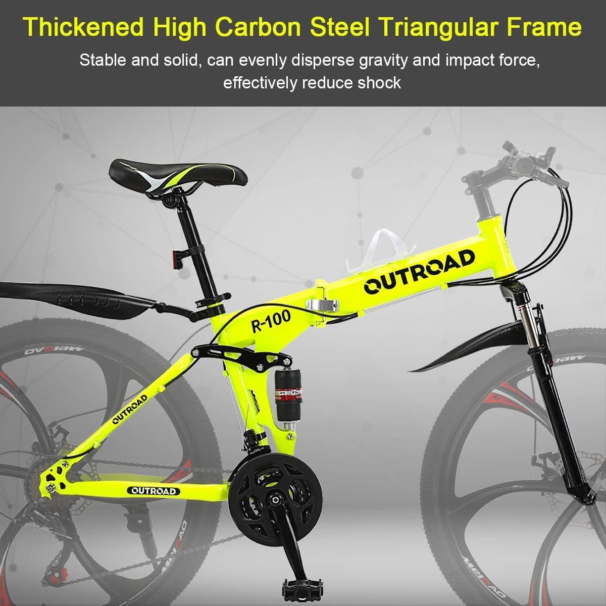 26 Inch Folding Mountain Bike with High Carbon Steel, 21 Speed City Bike with Dual Suspension, Folding Bicycle for Adults Men and Women