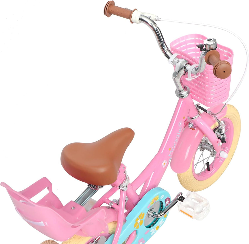 Glerc Maggie Girls Bike, 12-20 Inch Kids Bike for 2-13 Years Old Children, Princess Style Kids Bicycle with Doll-Seat & Basket & Training Wheels, Multiple Colors