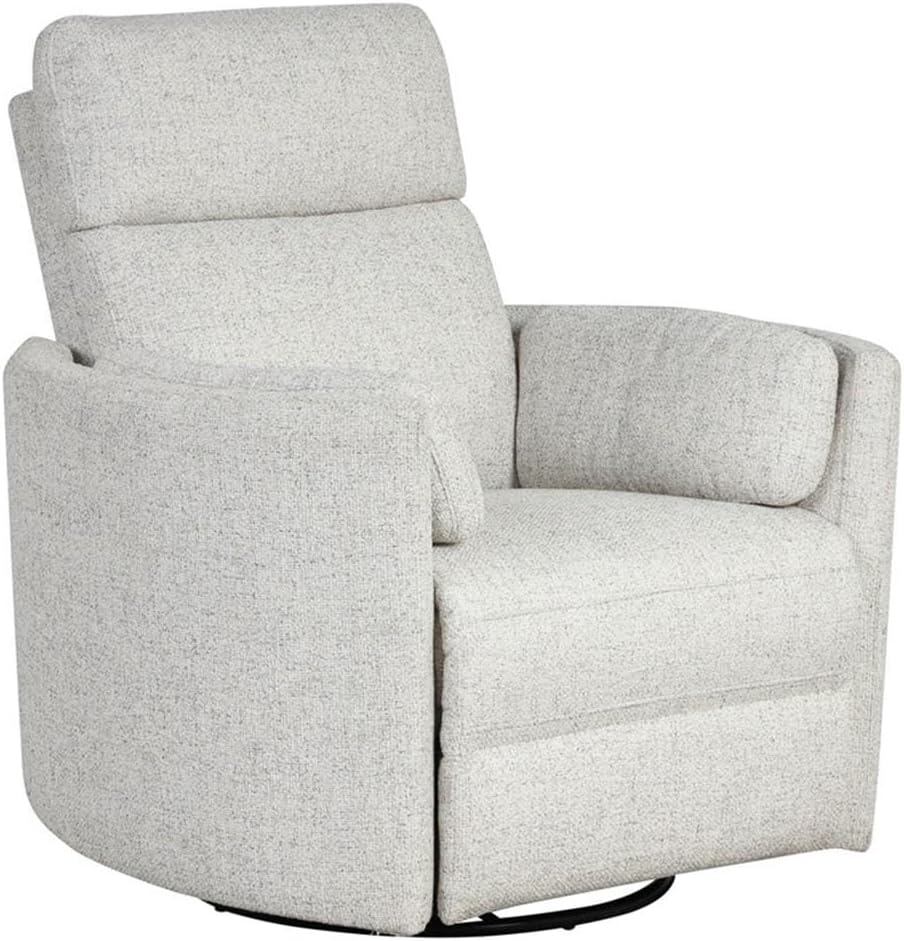 Pemberly Row Fabric Power Swivel Glider Recliner in Fossil Finish with USB Charging Ports and 2 Comfort Pillows for Living Room