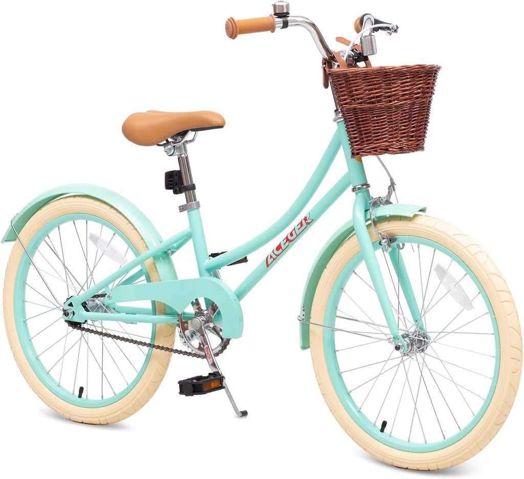 ACEGER Retro Princess Kids Bike with Basket for 3-12 Years Old Girls, Included Coaster Brake & Caliper Brake, 14 16 18 Inch with Training Wheels, 20 Inch with Kickstand, Vintage Bicycle for Gifts.